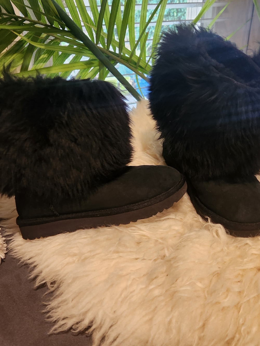 UGG Black Faux Fur Cuff Ankle Boots